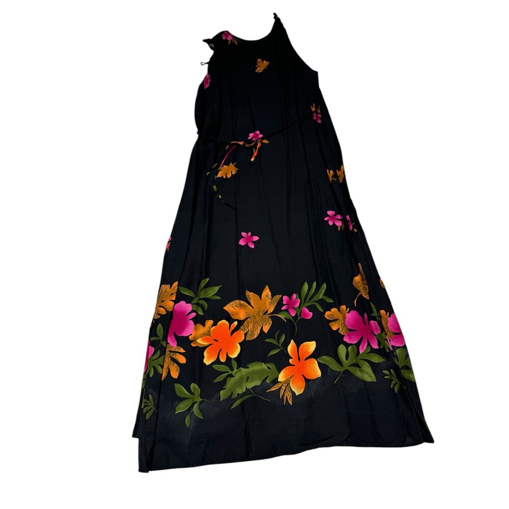 Black Floral Halter Mini Dress with Bright Floral Print - Picture 2 of 9